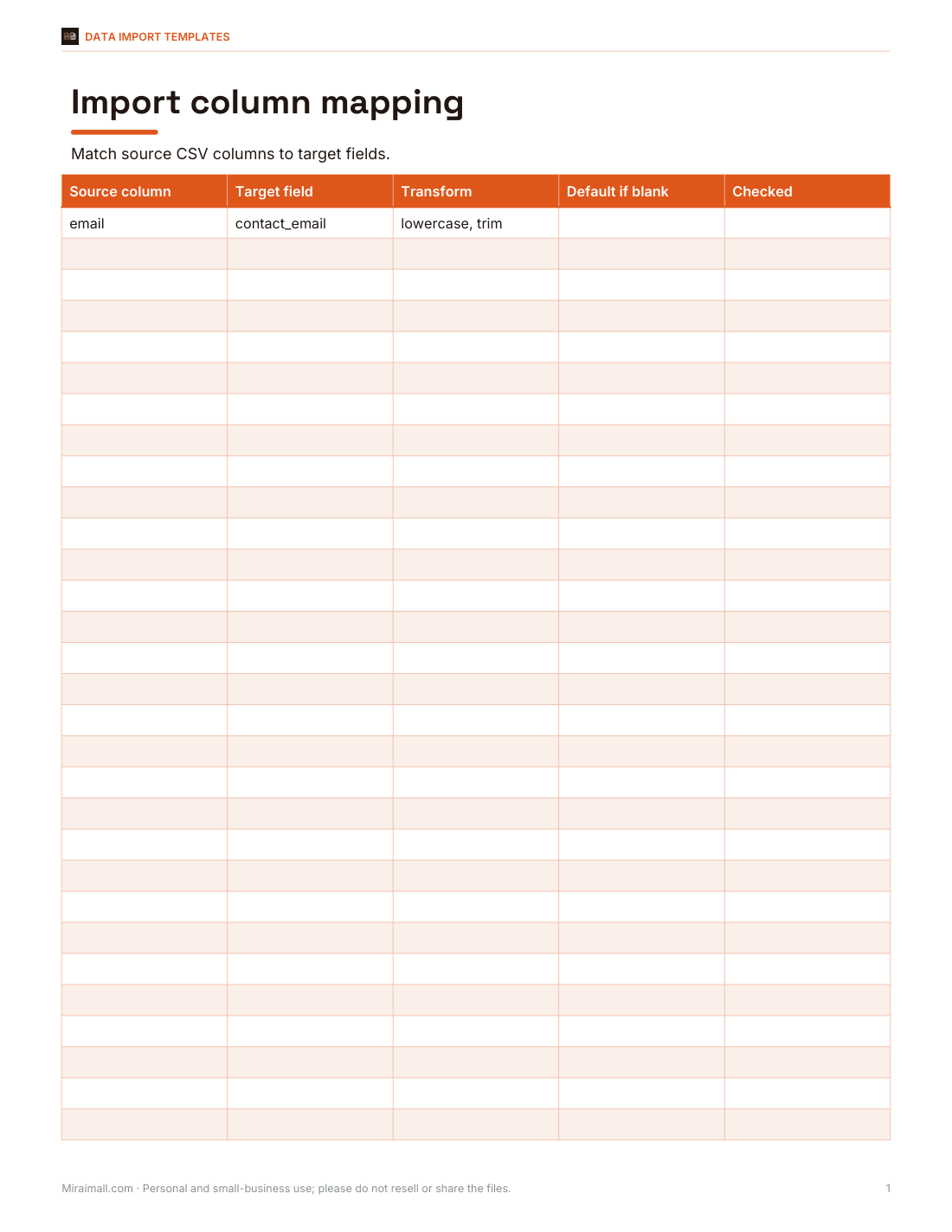 Preview of the first page of Mapping sheet (XLSX)