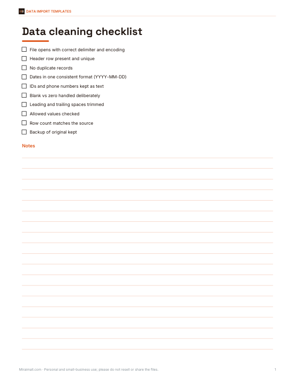 Preview of Printable Data Cleaning Checklist