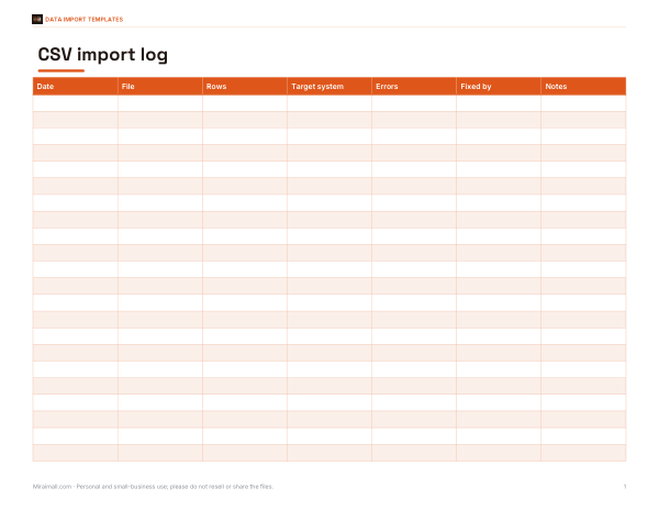 Preview of Printable CSV Import Log